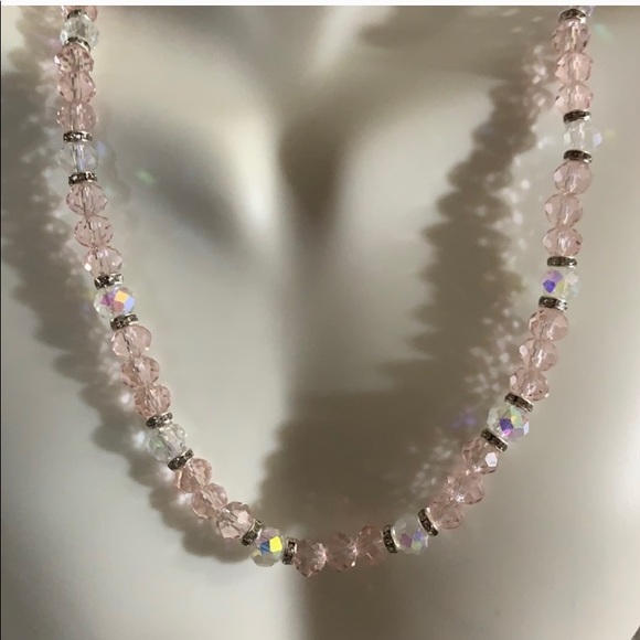 Handmade Pink and Clear Necklace and Bracelet Set - Picture 1 of 7